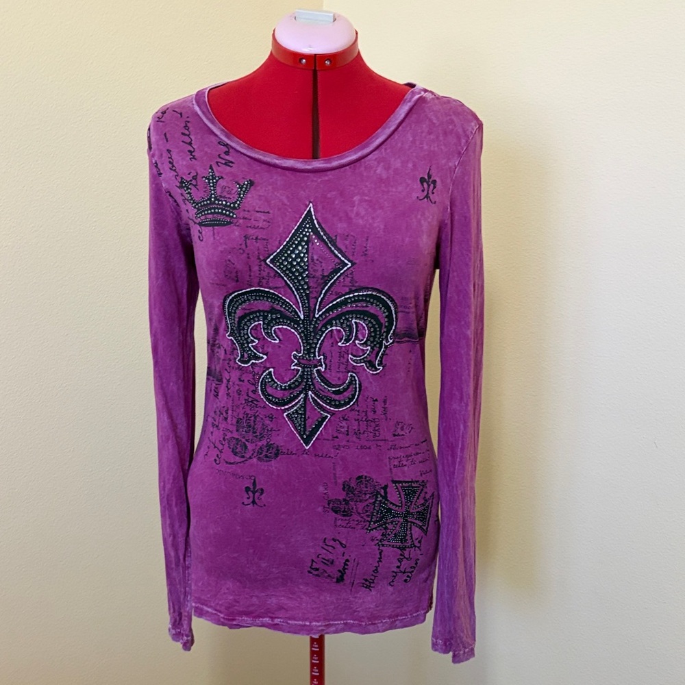 Vocal Purple Fleur-de-Lis Long Sleeve Top
